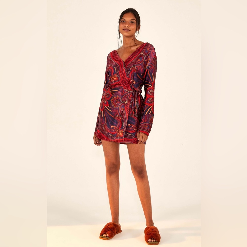 Farm Rio wrap mini dress Macaw Arabesque size L.